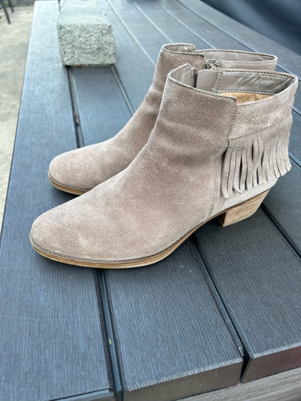 Naturalizer Taupe Suede Fringe Ankle Boots